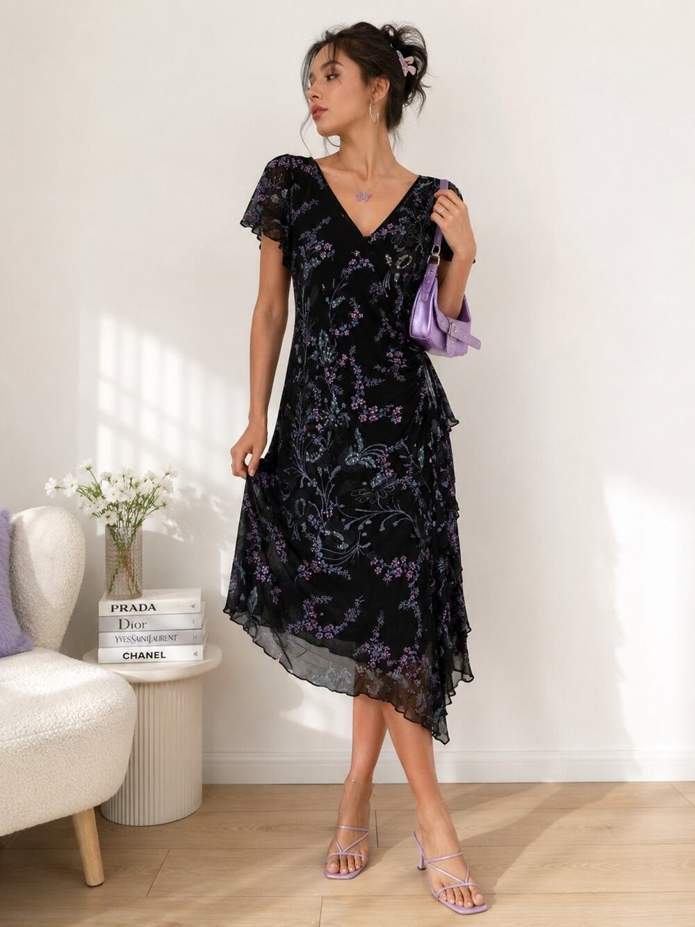 Eva Blue Vtg Y2K Floral Fairy Beaded Layered Maxi Dress Sz 12 Whimsigoth Wedding